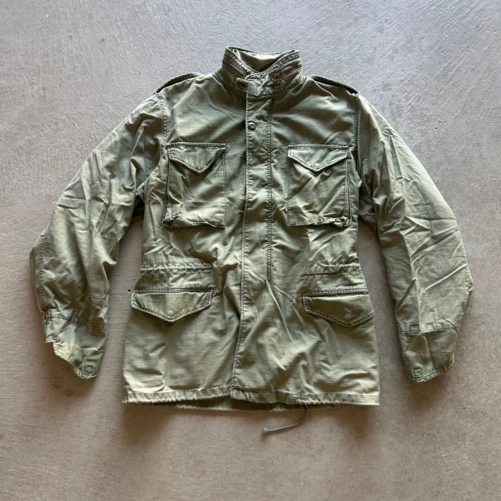 Vintage 60s US Military M65 Field Jacket Size Medium Green Army Vietnam War Drab